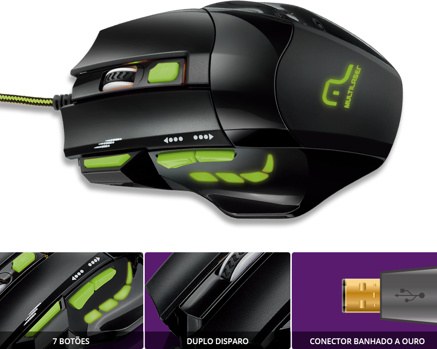 Mouse Gamer 2400DPI com QuickFire Verde Multilaser - MO208