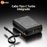 Power Bank 65w 20000mah Com Display Carregamento Rápido Power Para Celular Samsung E Motorola E iPhone 2-saídas Com Cabo Embutido Tipo-c Com Cabo Rápido (resistência À Tração Superalta) Cor Preto