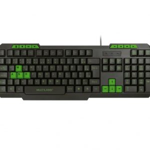 Teclado Gamer Multilaser Com Hotkeys Multimidia Slim Preto/Verde - TC243