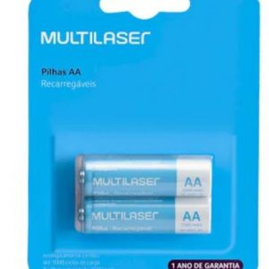 Pilhas Recarregáveis AA Multilaser 2500Mah Com 2 Unidades - CB053